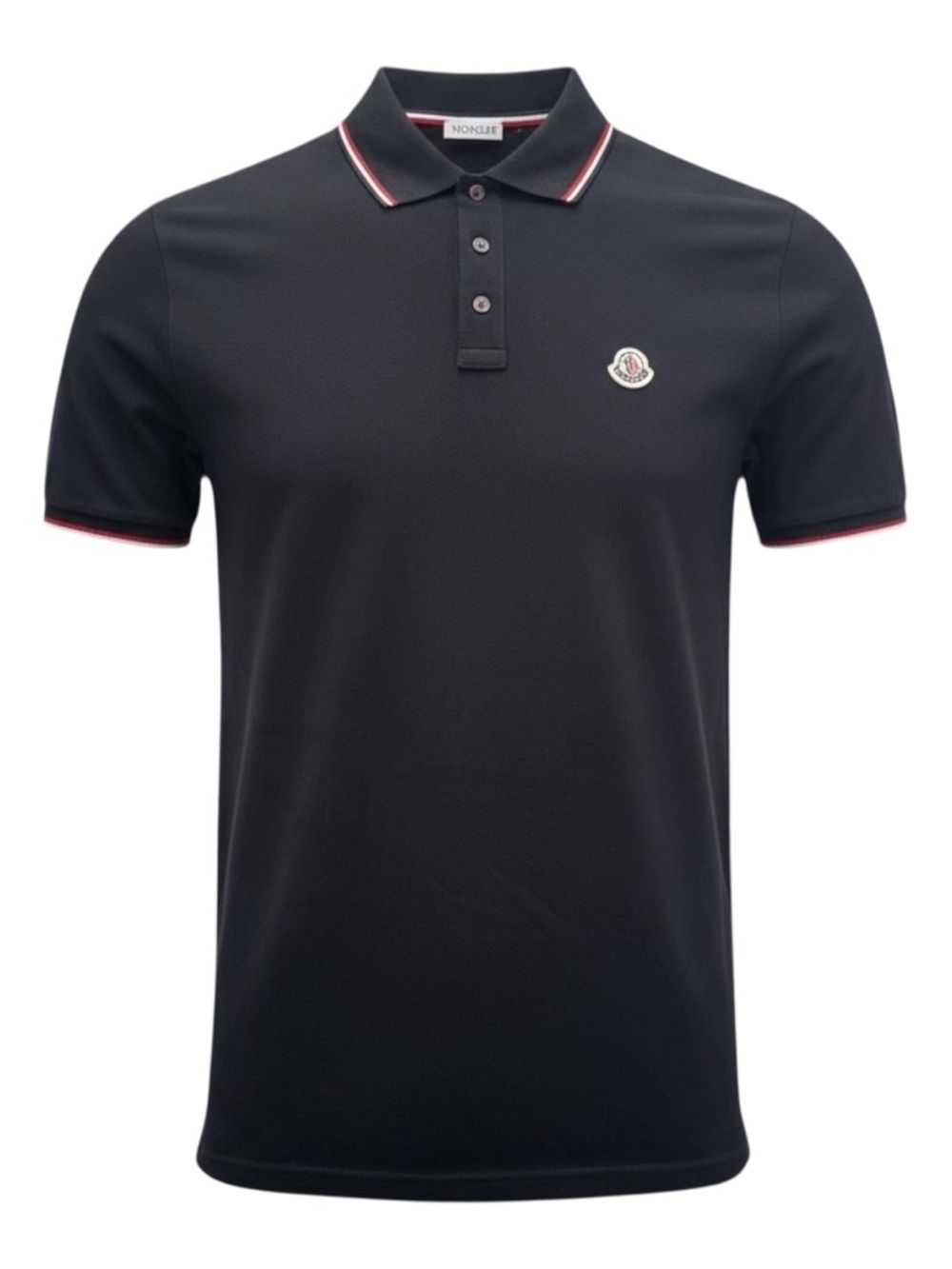 Moncler Black Polo with Red-Trim Collar and Cuff